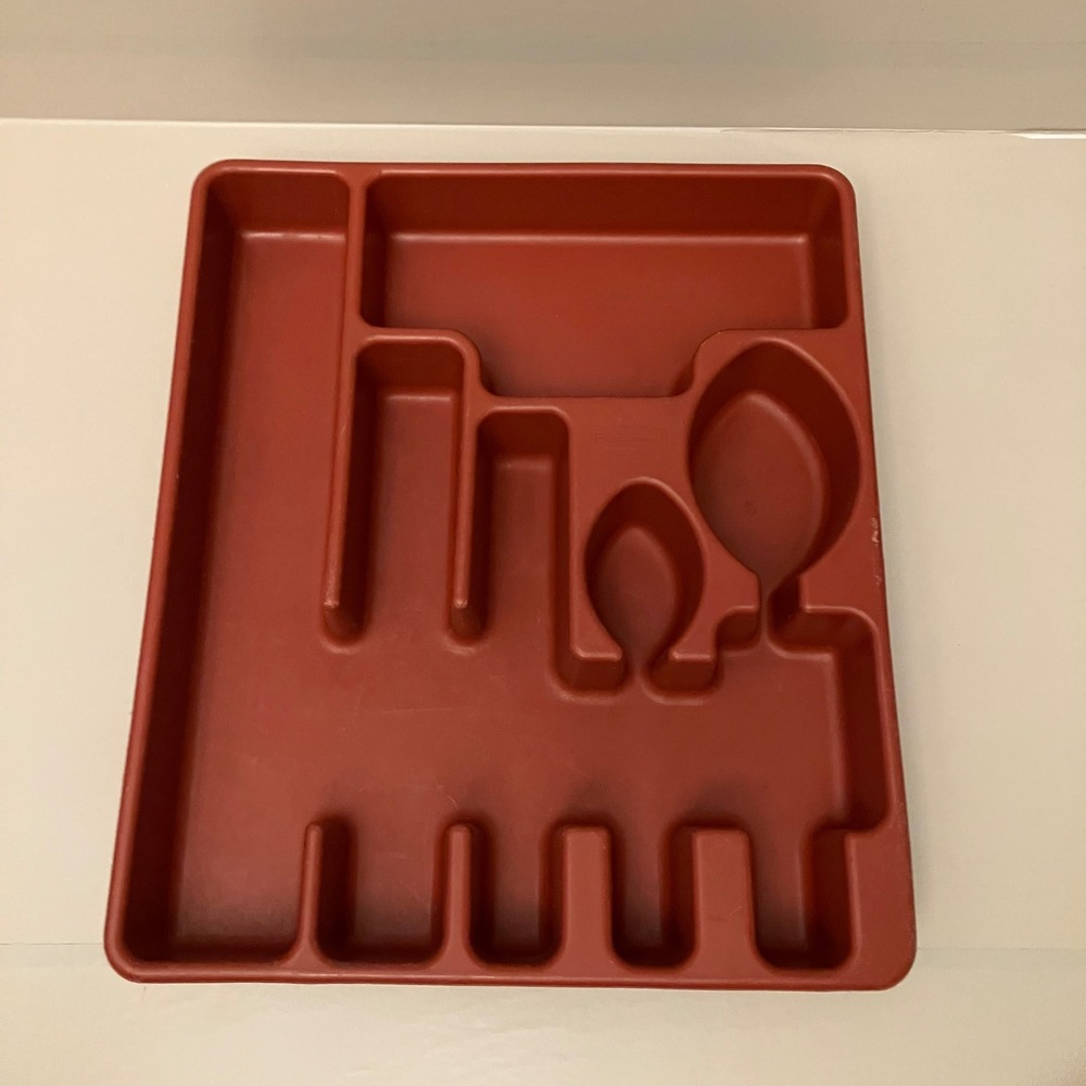 Vintage Rubbermaid Silverware Drawer Organizer Rust Red 2922 5 Compartment